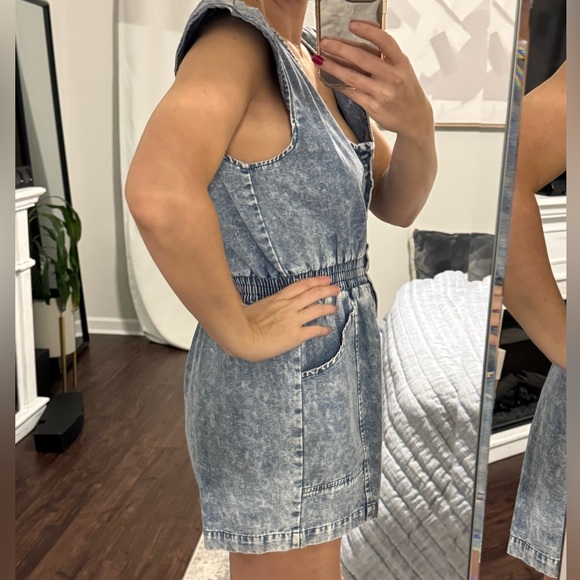 Cute Girly Flare Sleeves Blue Denim Pull Up Stretch Romper - Picture 9 of 11